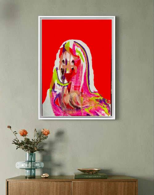 Bold & Colorful Abstract Portrait – Hand-Painted Acrylic Art on Red – One-of-a-Kind Wall Decor