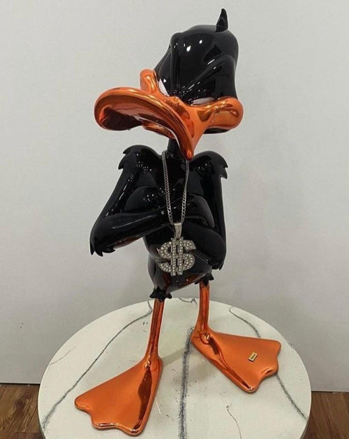 Luxury Pop Art Duck Sculptures – Chrome Finish, Hip-Hop & Champagne Style Decor, Modern Collector’s Art