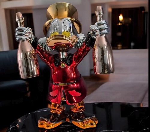 Luxury Pop Art Duck Sculptures – Chrome Finish, Hip-Hop & Champagne Style Decor, Modern Collector’s Art